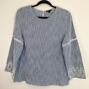 Stella & Dot Knit Top Smocked Ruffle Sleeve T Shirt White